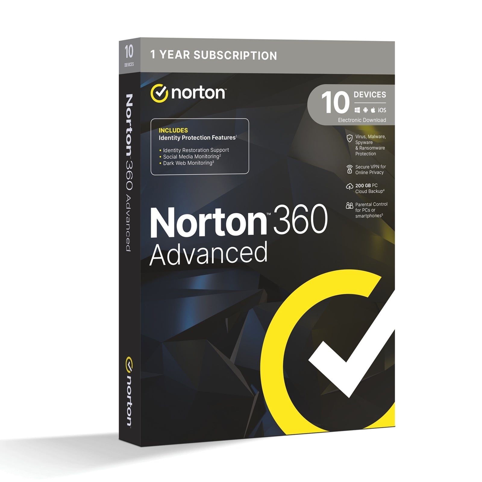 Norton 360 Advanced, Antivirus Software for 10 Devices, 1-year Subscription, Includes Secure VPN, Dark Web Monitoring and Password Manager, 200GB of Cloud Storage, PC/Mac/iOS/Android Norton 360 Advanced, Antivirus Software for 10 Devices, 1-year Subscription, Includes Secure VPN, Dark Web Monitoring and Password Manager, 200GB of Cloud Storage, PC/Mac/iOS/Android